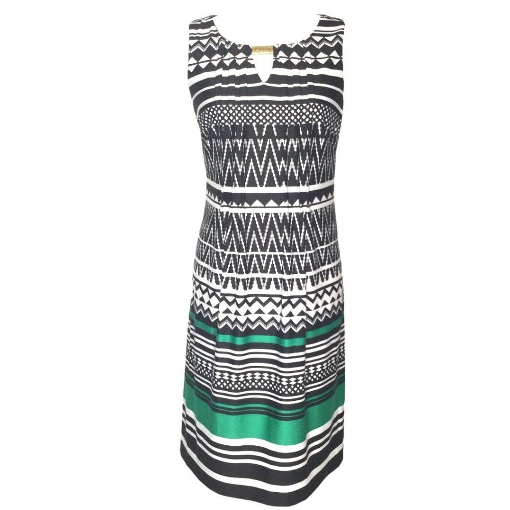 PERCEPTIONS Sleeveless Striped Dress Pleat Detail - Picture 1 of 8